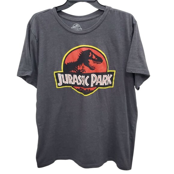 Jurassic‎ Park Woman's Gray Distressed Pop Culture Dino Logo Graphic Tee Plus 2X - Picture 1 of 4